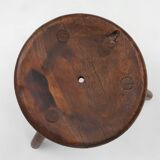Hand-carved solid wood tripod stool with beautiful patina, France ca. 1900