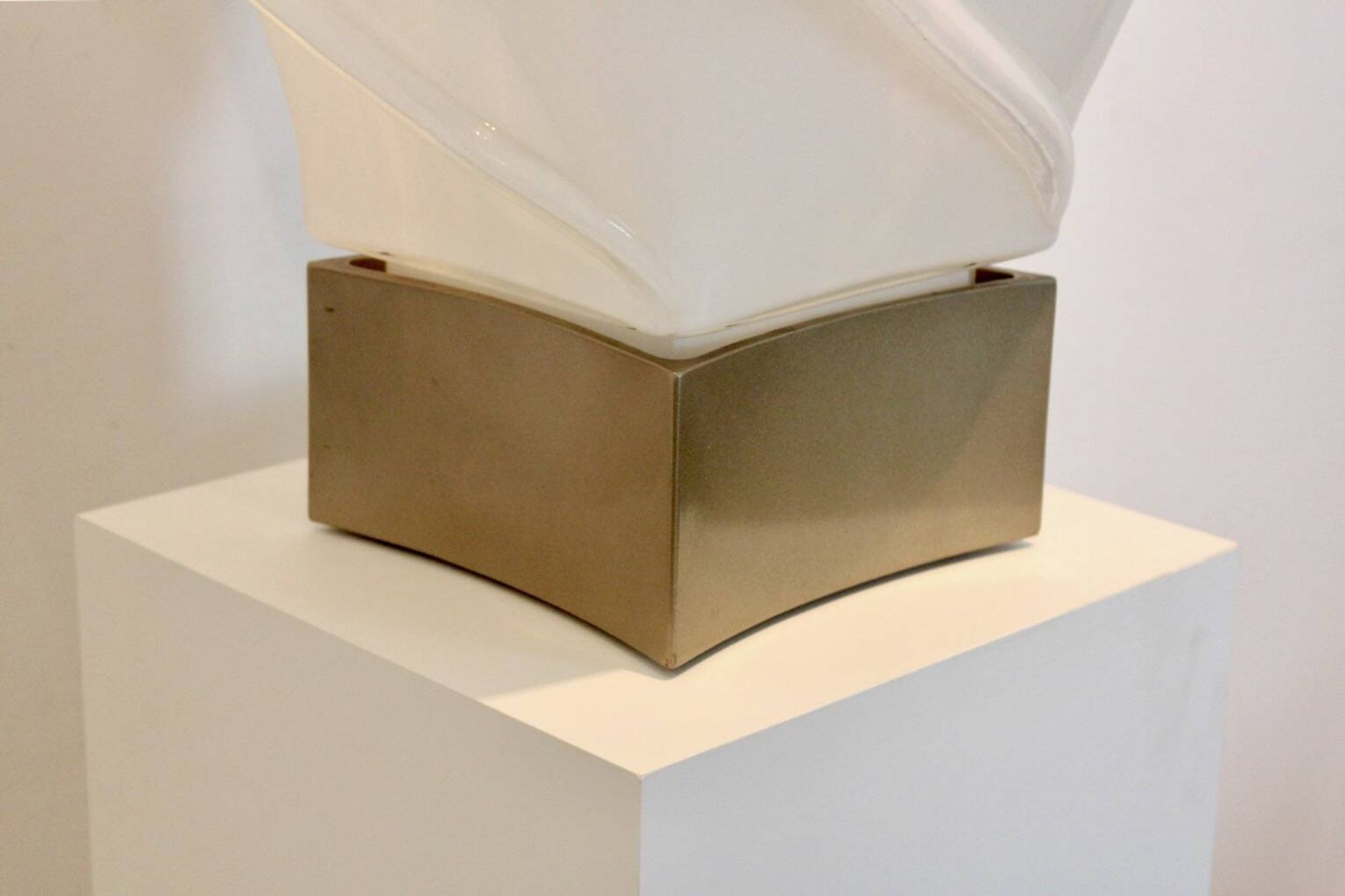 Leucos table lamp, handmade, limited edition in white opalescent glass