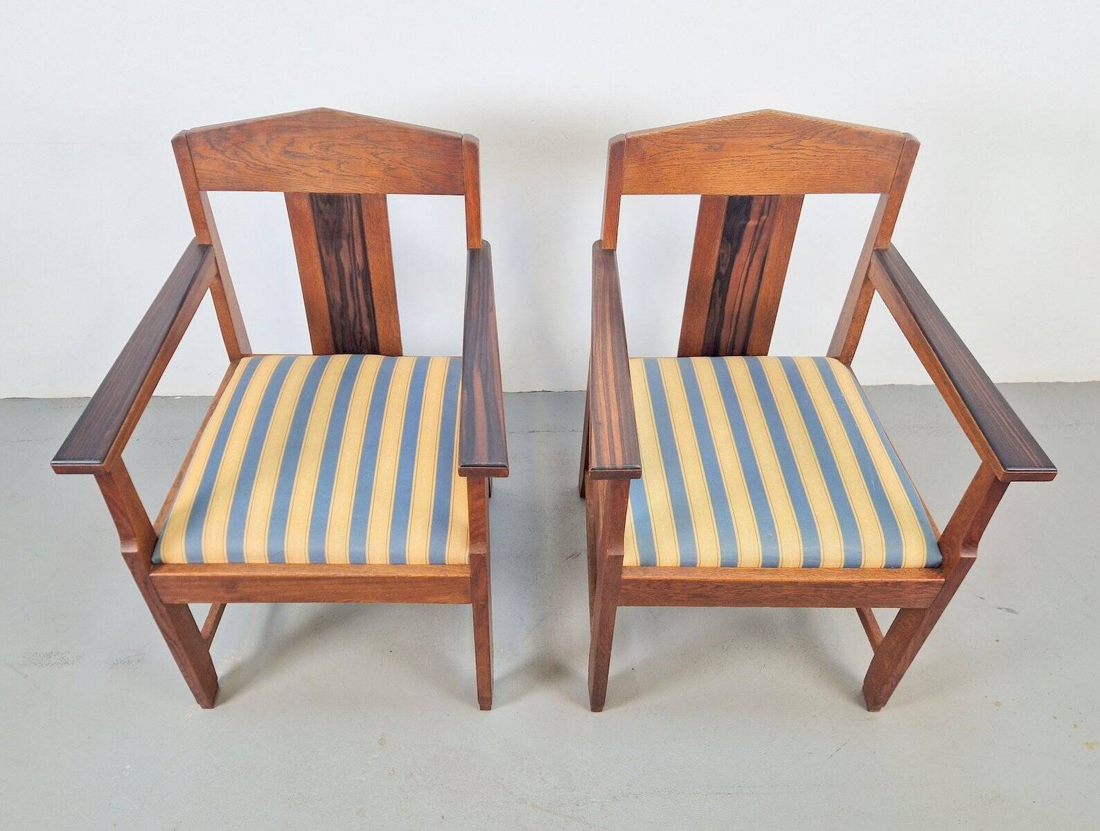 Art Deco Haagse School Armchairs in Oak and Ebony, 1920s, Set of 2
