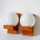 Pair of opaline ball wall lights and pine support 1980