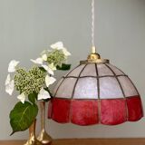 Vintage red and white mother-of-pearl lampshade pendant light