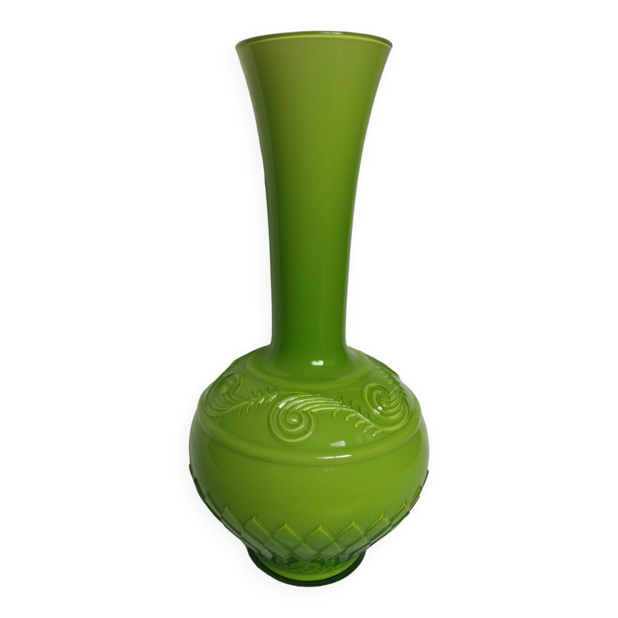 Apple green opaline glass vase