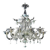 Luxury Romantic Venetian Floral Murano Glass Chandelier in White & Clear