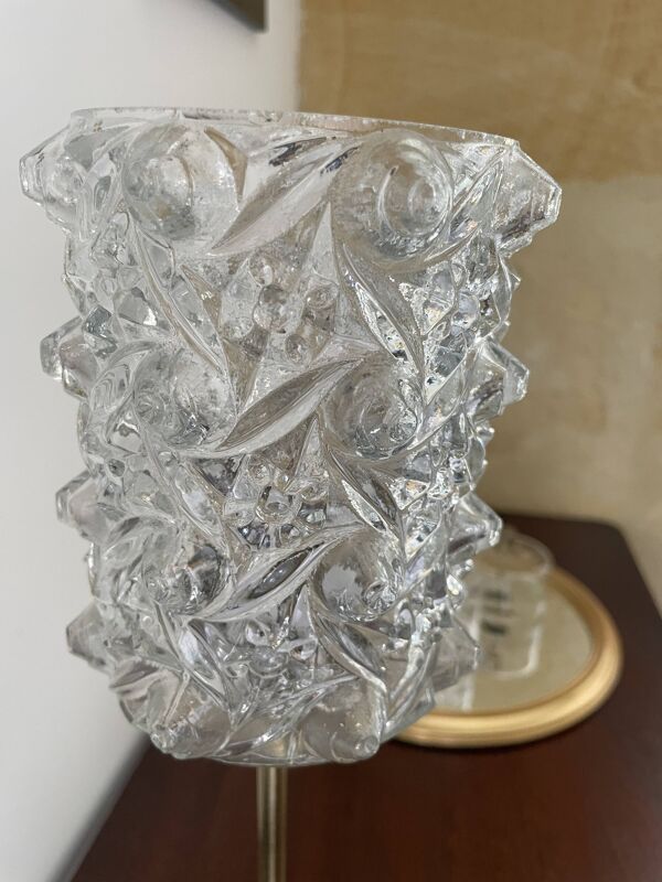 Lampe à poser pied en laiton doré et verre moulé texturé