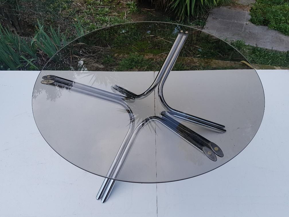 Chrome design coffee table and smoky glass 70s