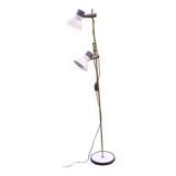 Floor lamp of the 70s in gilded brass lacquered beige metal and brown plastic 2 spots