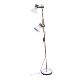 Lampadaire des années 70 en laiton doré métal laqué beige et plastique marron 2 spots