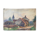 Watercolor painting Sennecey les Dijon "Rue du village avec clocher" 1934 Signed