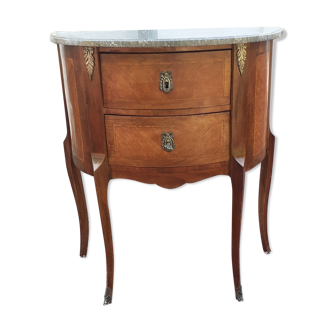 Chest of drawers half-moon old marquetry style louis XVI marble top