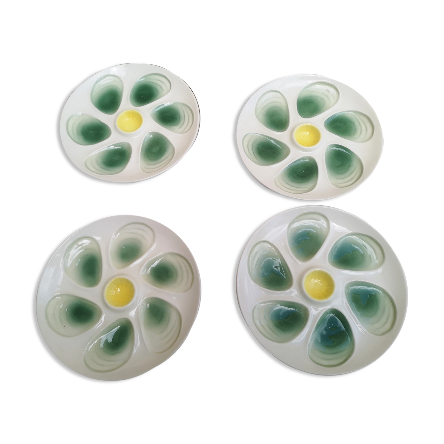 Set of 4 plates with oysters yellow and green salins décor