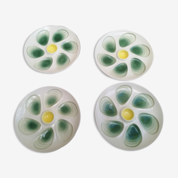 Set of 4 plates with oysters yellow and green salins décor