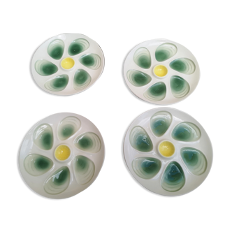 Set of 4 plates with oysters yellow and green salins décor