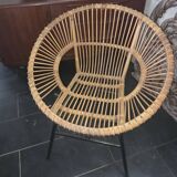 Vintage 70s rattan and metal sun lounger