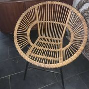 Vintage 70s rattan and metal sun lounger