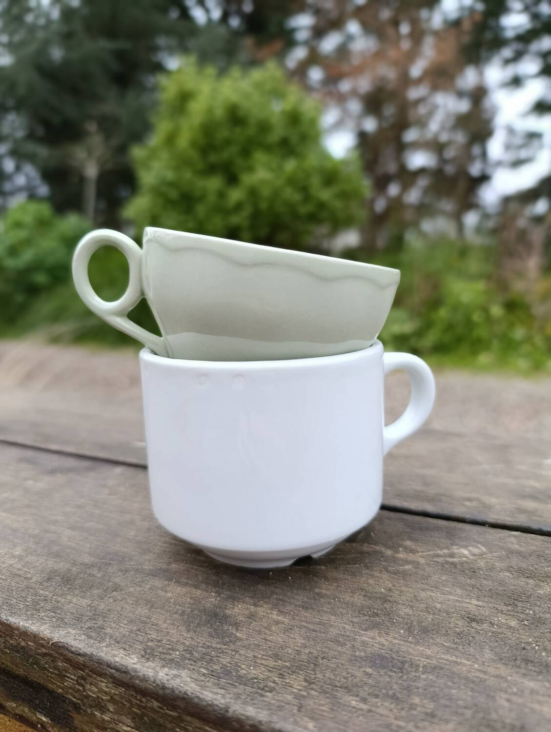 5 pale green cups | almond petals | Grindley England 1950