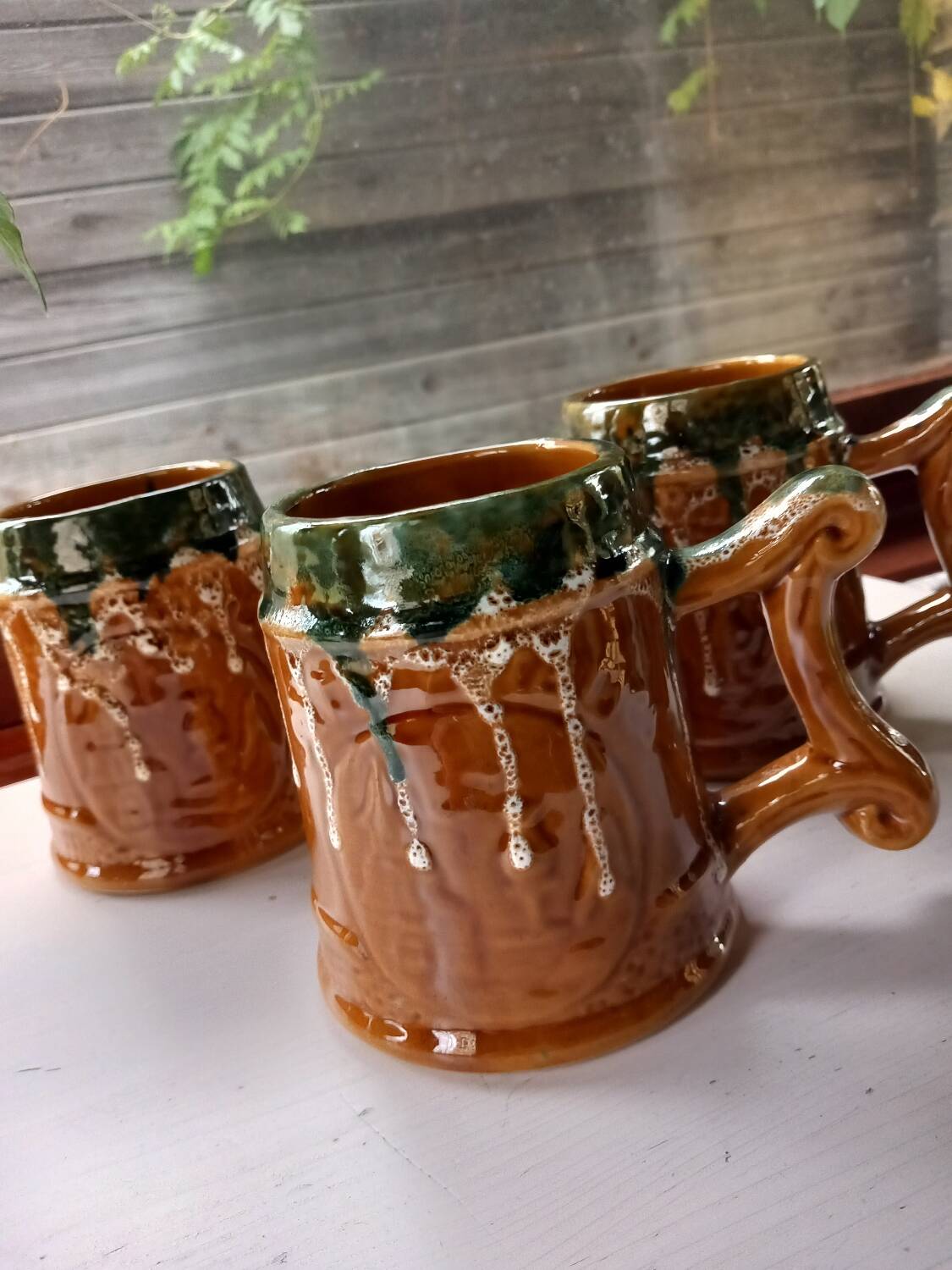 3 polychrome ceramic beer mugs with Fat Lava effect