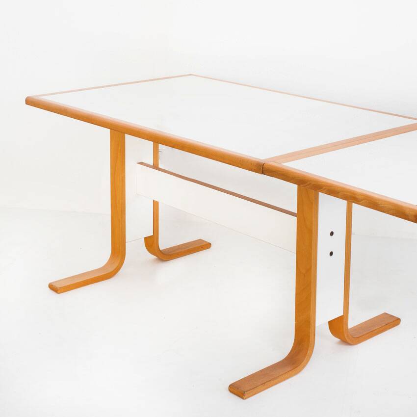 Vintage Scandinavian beech table with extension. Sweden, 1980s.