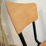 Series of 4 wooden and metal school chairs