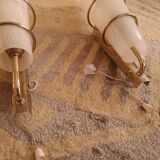 2 60's design wall lights in italian brass and glass