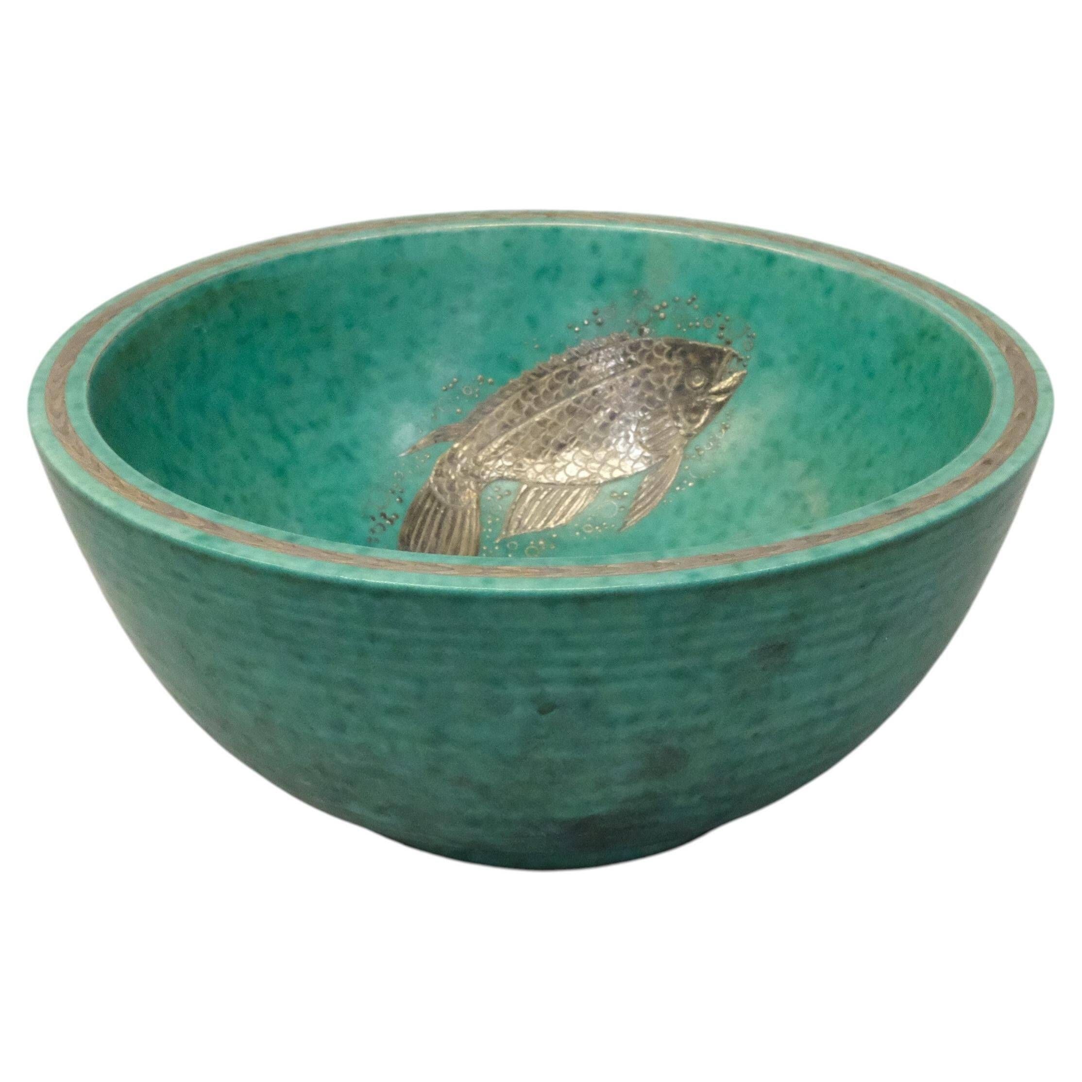 Bowl Wilhelm Kage in ceramic and silver 'A Silver' Gustavsberg Sweden 1950