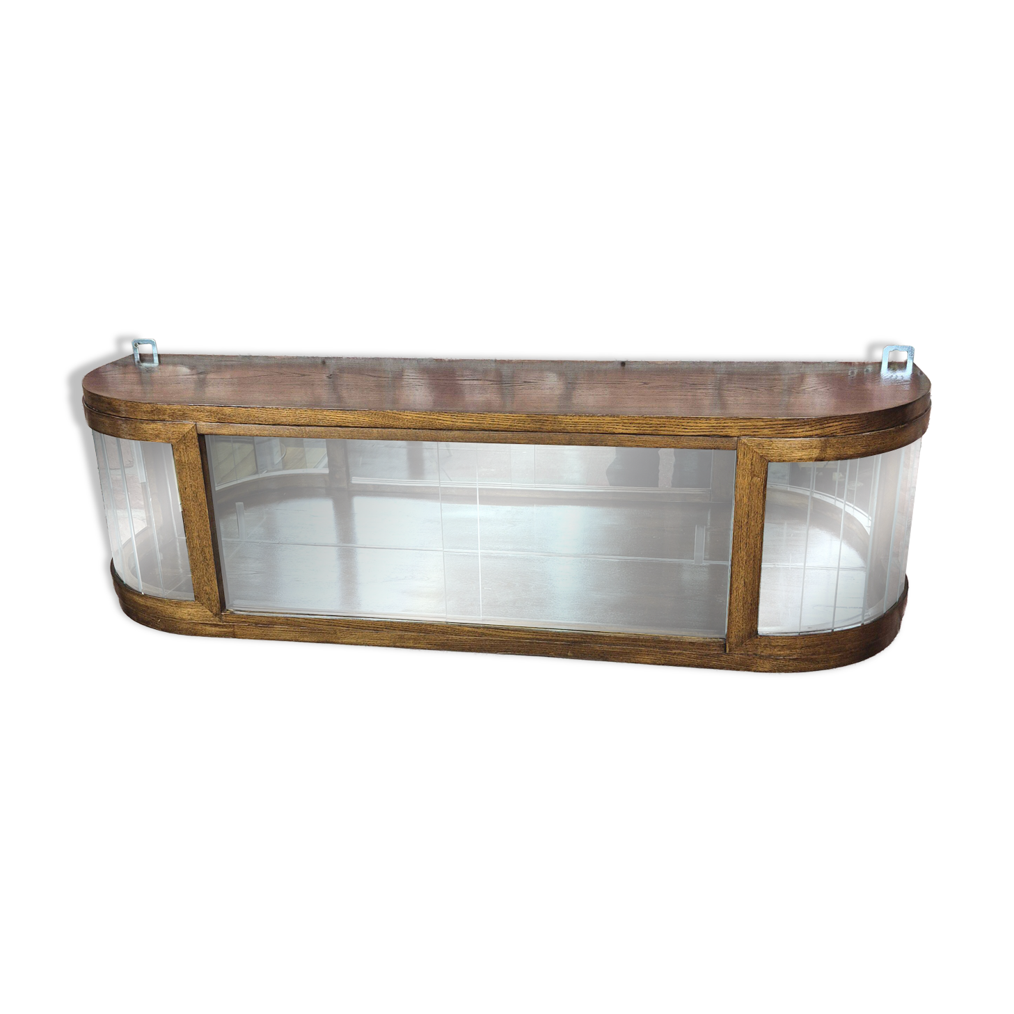 Upcycled Art Deco Oak Wall Display Cabinet with Slatted Glass Corners - 195