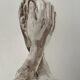 Painting signed watercolor monochrome sepia study statue “Rodin’s Cathedral”