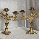 Set of 3 gilt metal candlesticks from the early 20th century.