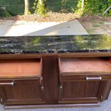 Vintage Parisian art deco sideboard in solid wood and black marble 180cm