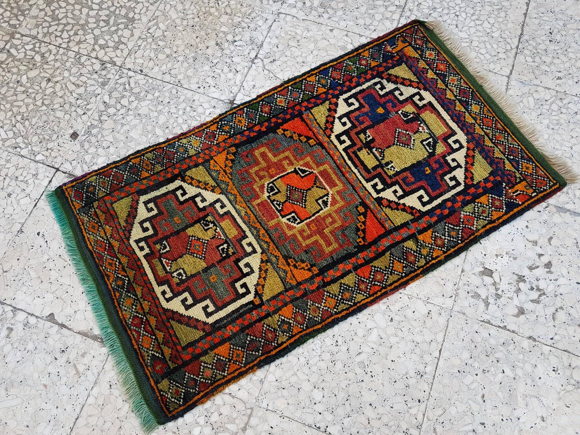 Vintage Turkish handmade rug 56x100 cm