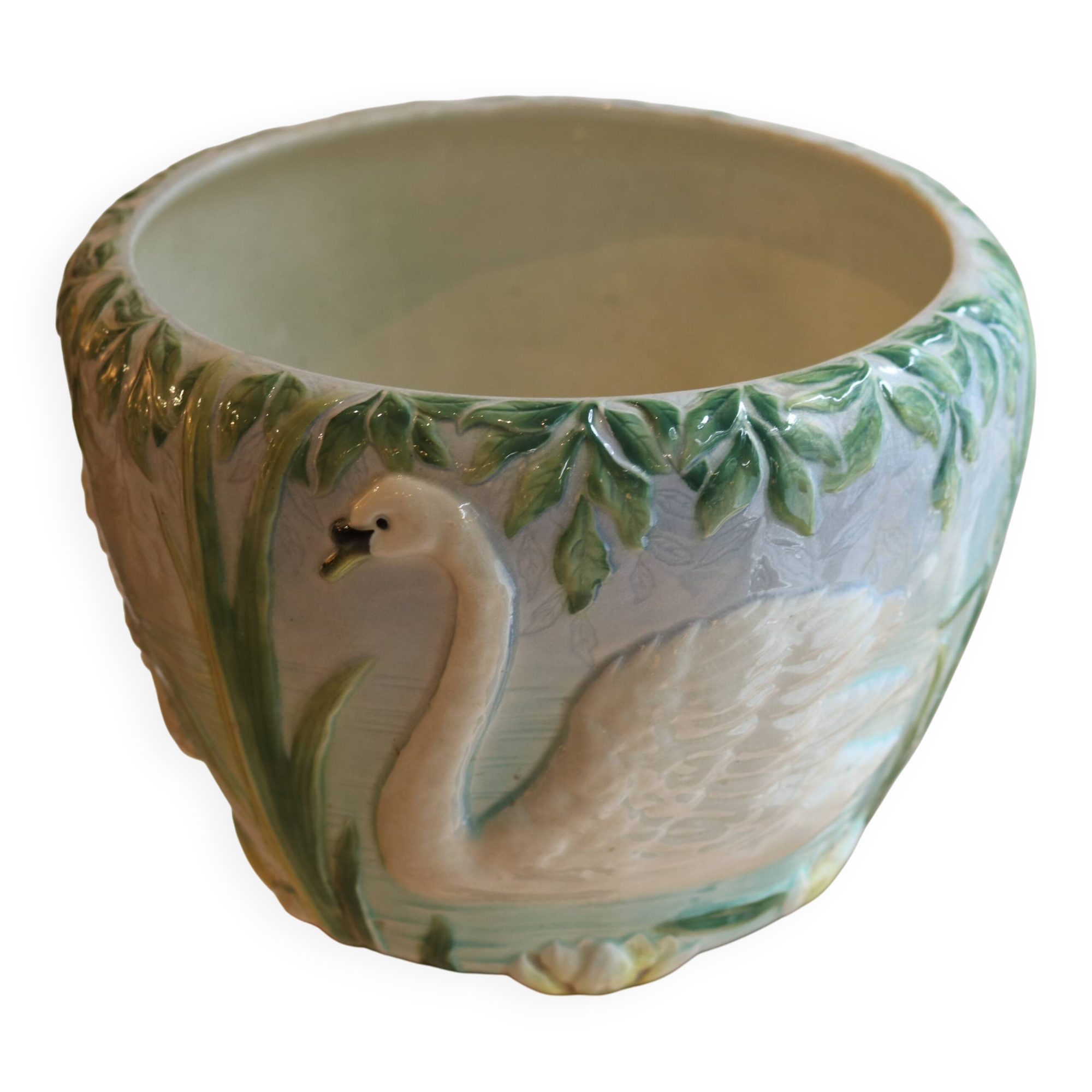Cache-pot in earthenware Art Nouveau, Saint-Clément factory, around 1900.