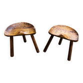 2 tabourets brutalistes tripodes signés Le Selou