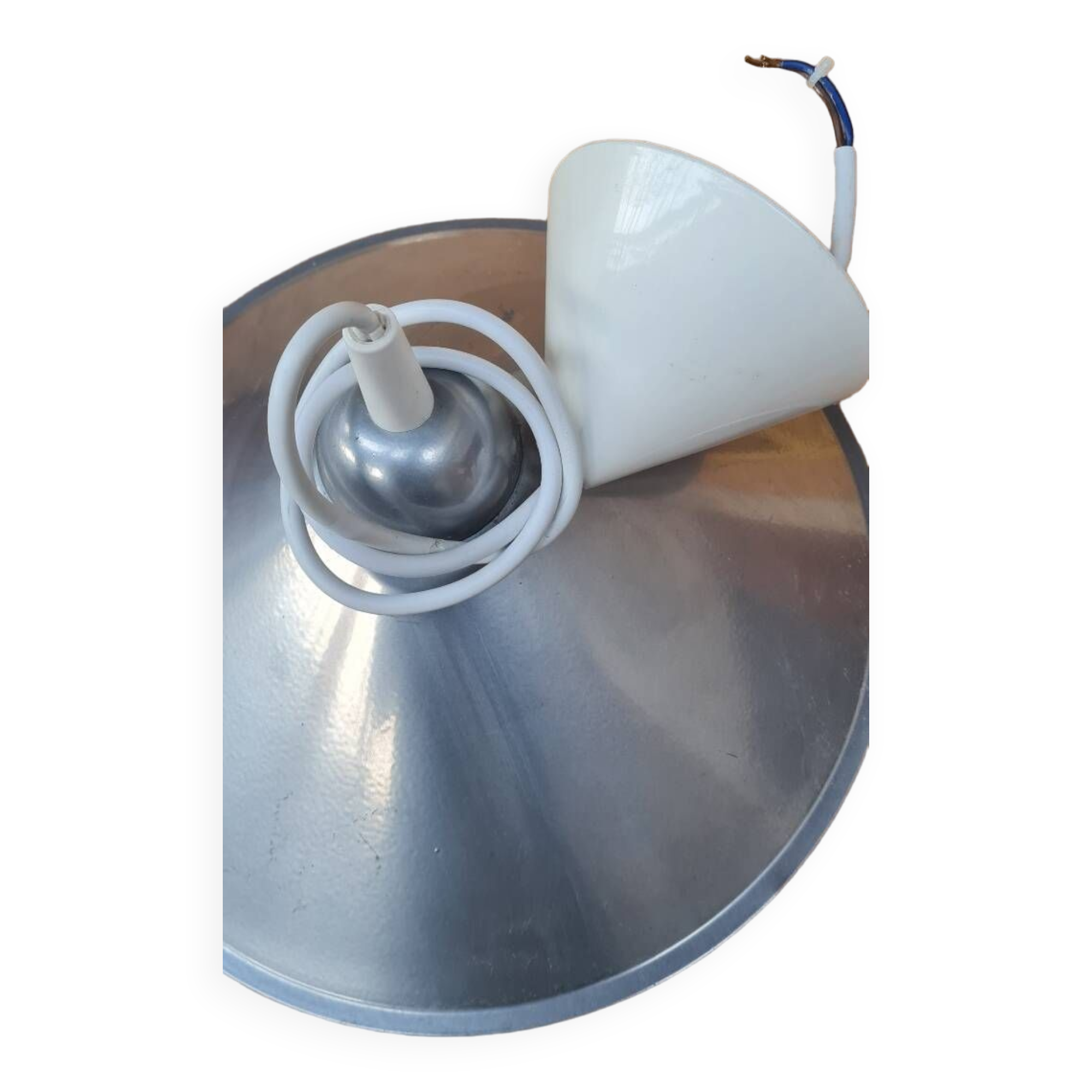 Pair of brushed aluminum pendant lights