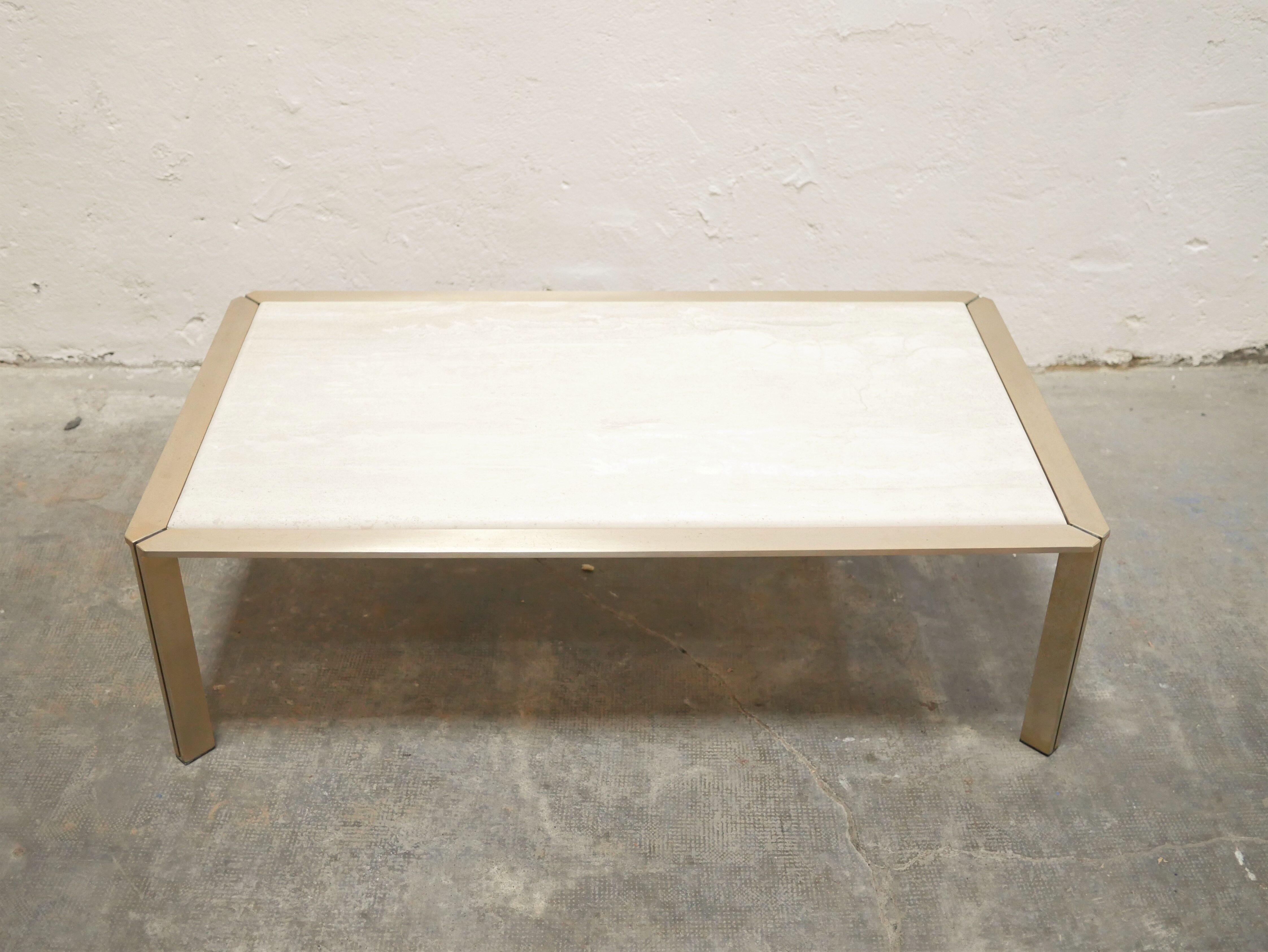 Vintage coffee table in travertine and brass