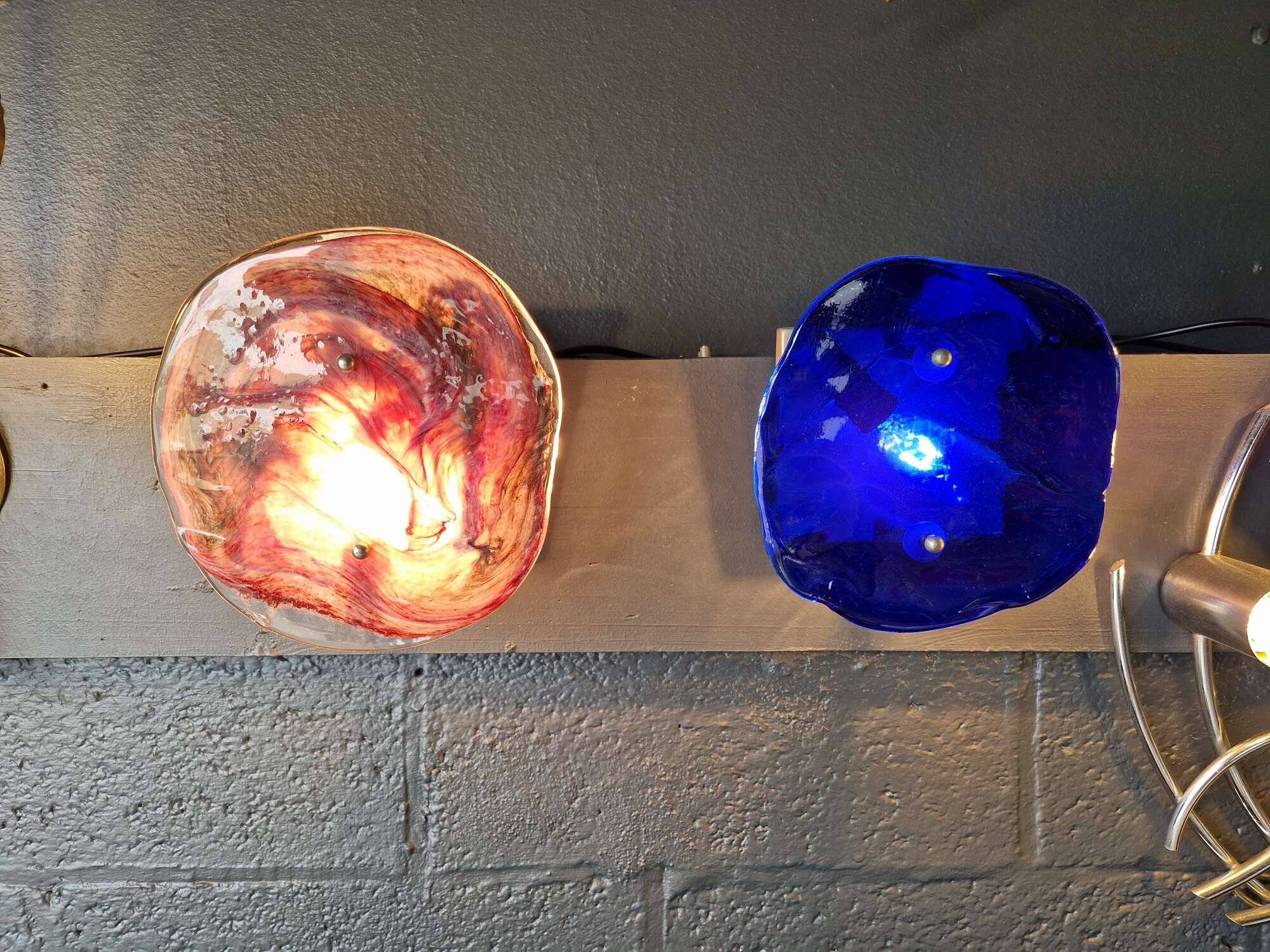 Applique murale en verre de Murano soufflé bleu, années 70