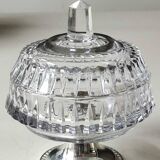 Ancien sucrier en cristal motifs pointes diamant base argenté perlée