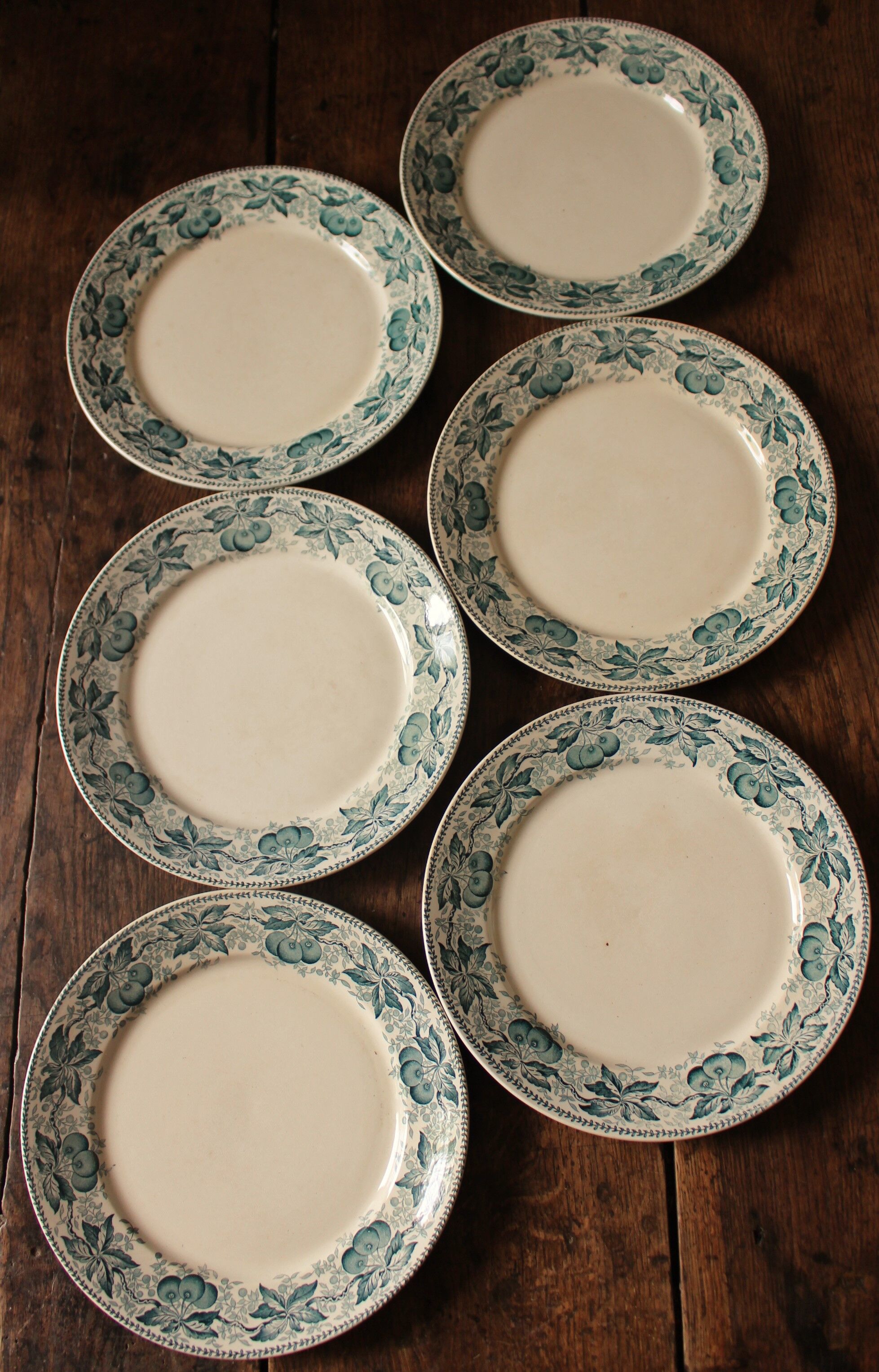Set 6 plates flat Cherries blue Badonviller