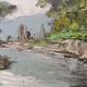 OIL ON PANEL 20th CENTURY: LANDSCAPE river and forest, signed H.L or S.L., frame