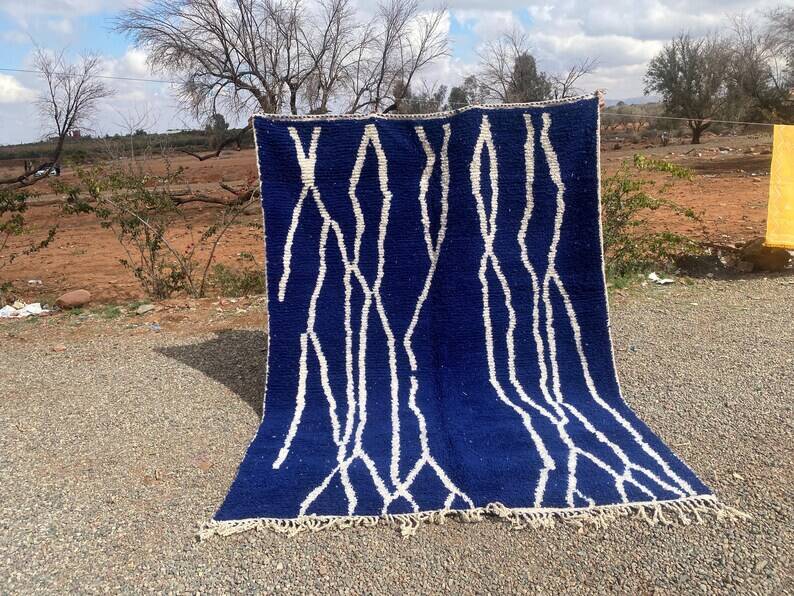Moroccan blue decorated rug 200cmx300cm