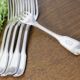 Set of 6 Cailar Bayard dessert forks, Coquille, monogrammed, early 20th century