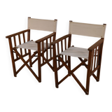 Pair of folding director's chairs in oak and fabric, 1960s