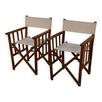 Paire de fauteuils pliants de réalisateur en chêne et tissus 1960's