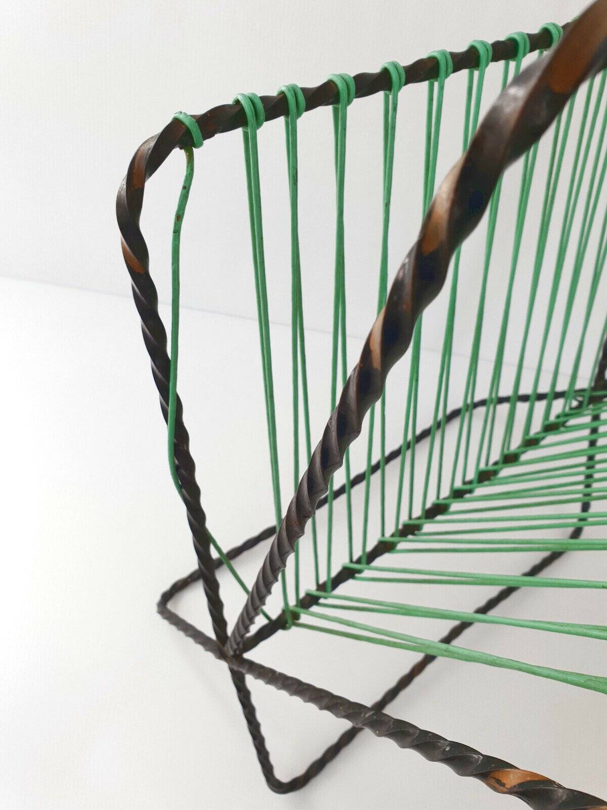 Vintage 1950s metal and scoubidou magazine rack