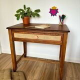 Solid wood children's desk with cane drawer