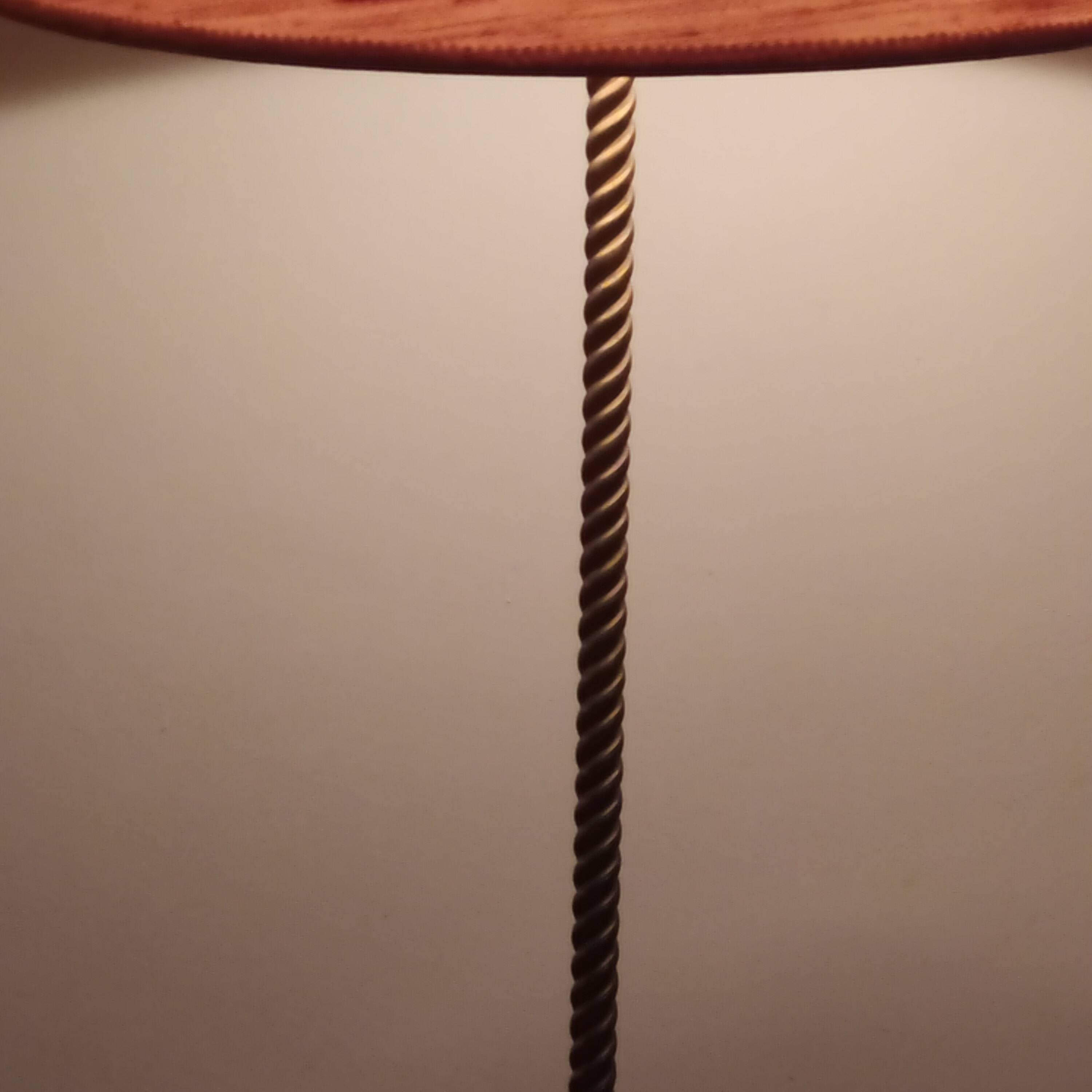 Vintage tripod floor lamp in golden brass twisted barrel