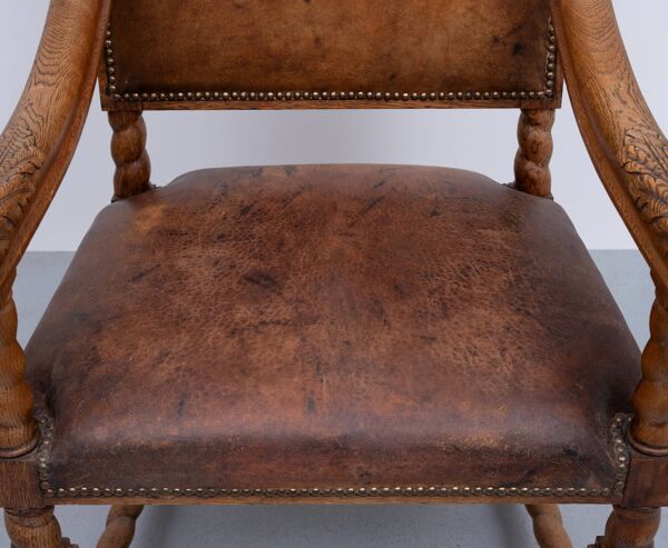Chaise à bras ouverte baroque en chêne néerlandais du 19ème siècle