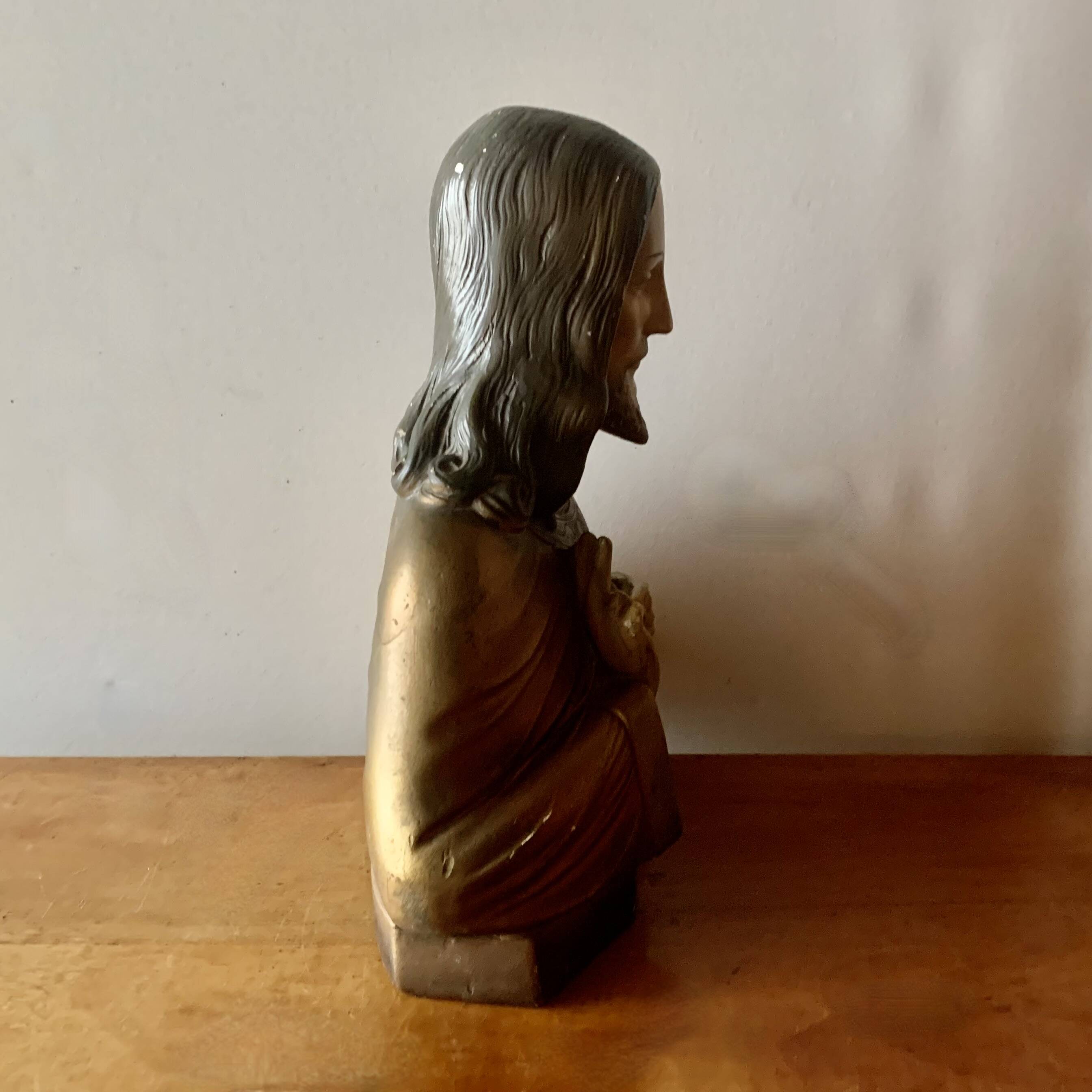 Old Sacred Heart of Jesus bust in plaster