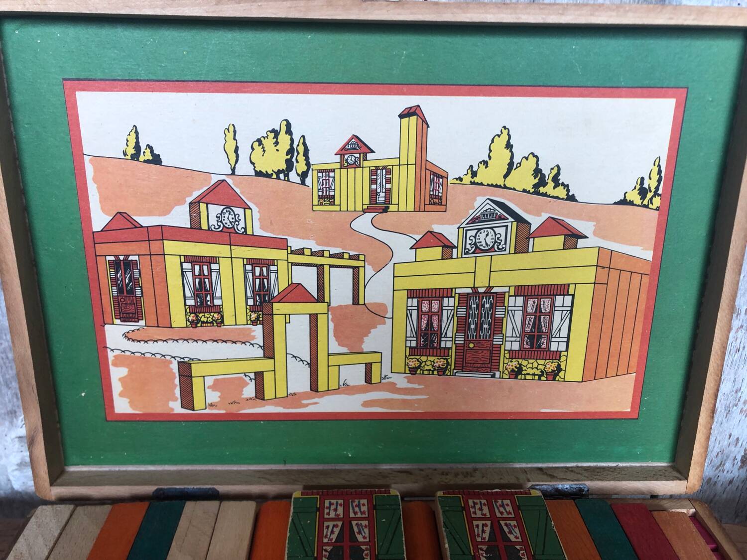 Old Building Set Box Wooden Toys Vintage