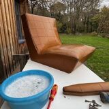 4 camel faux leather armchairs, 1950s