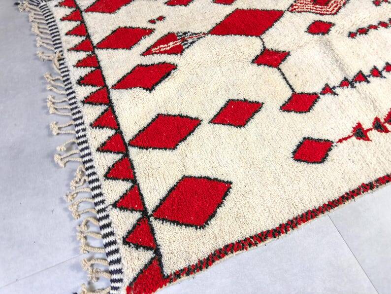 Tapis en laine rouge et blanc 250cmx150cm