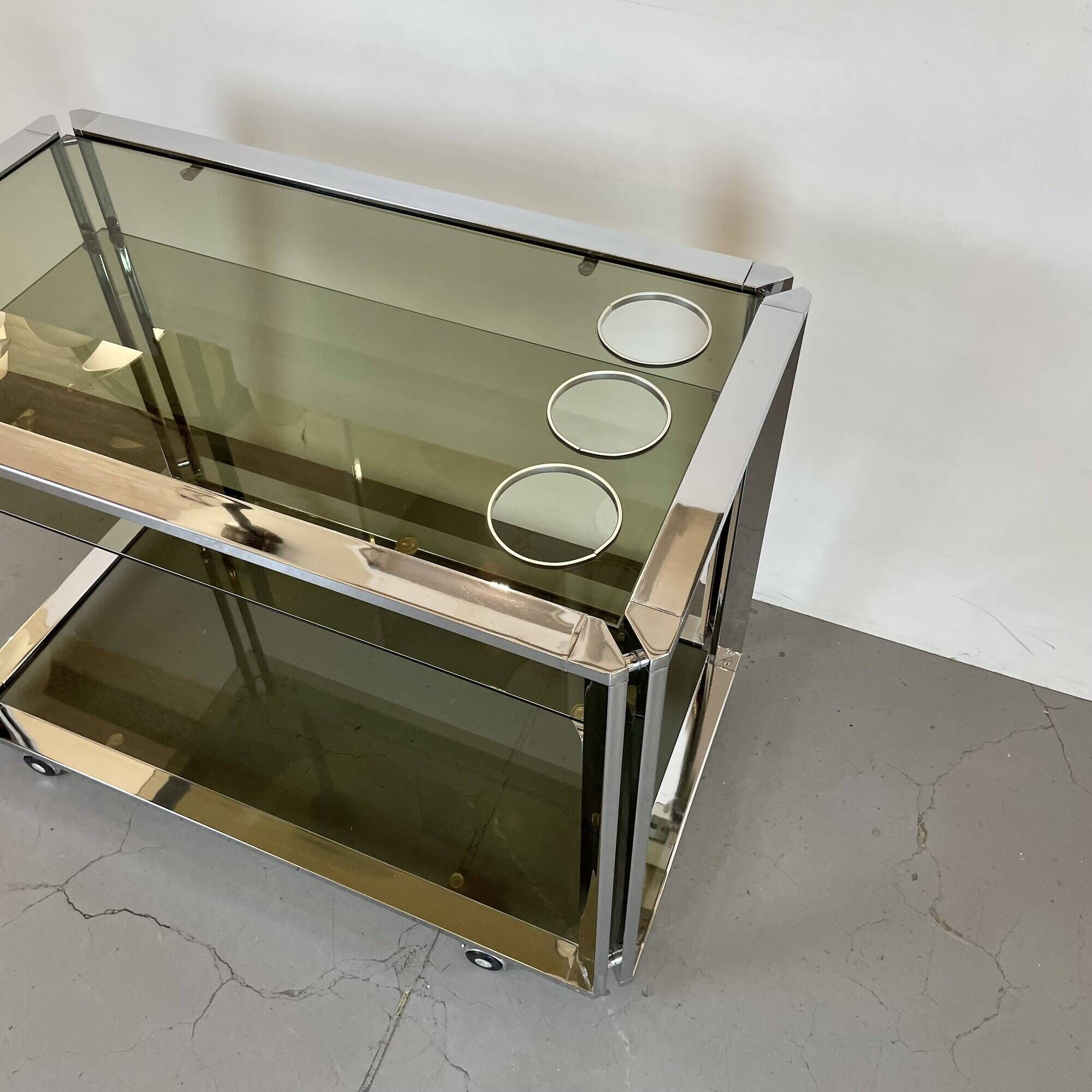 Space Age Chrome and Smoked Glass Bar Cart, 1970s
